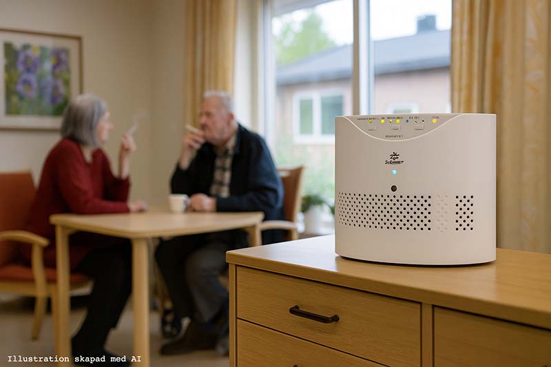 Luftrenare hj&auml;lper vid r&ouml;klukt - illustration skapa med AI